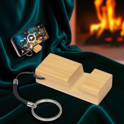 Подставка с брелоком для телефона Purse, натуральное дерево (бамбук)